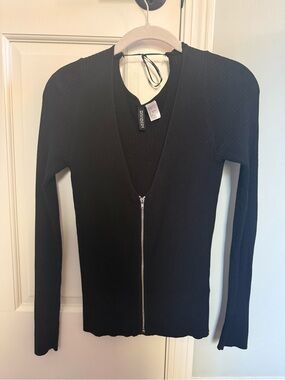 H&M Black Ribbed Zip-Up Long Sleeve Top